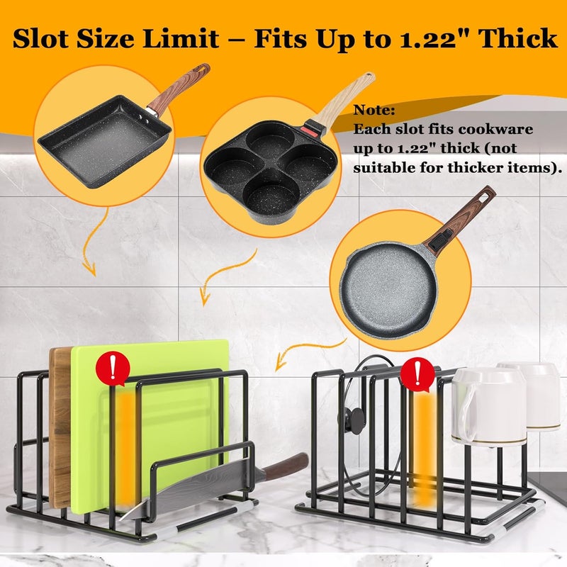PMYEK 2 Pack Cutting Board Organizer and Pot Lid Holder, Kitchen Cabinet Organizer Rack with 7 & 5 Compartments, Heavy-Duty Iron Baking Sheet Pan Organizer with Non-Slip Base, Space-Saving Kitchen Storage - Image 2